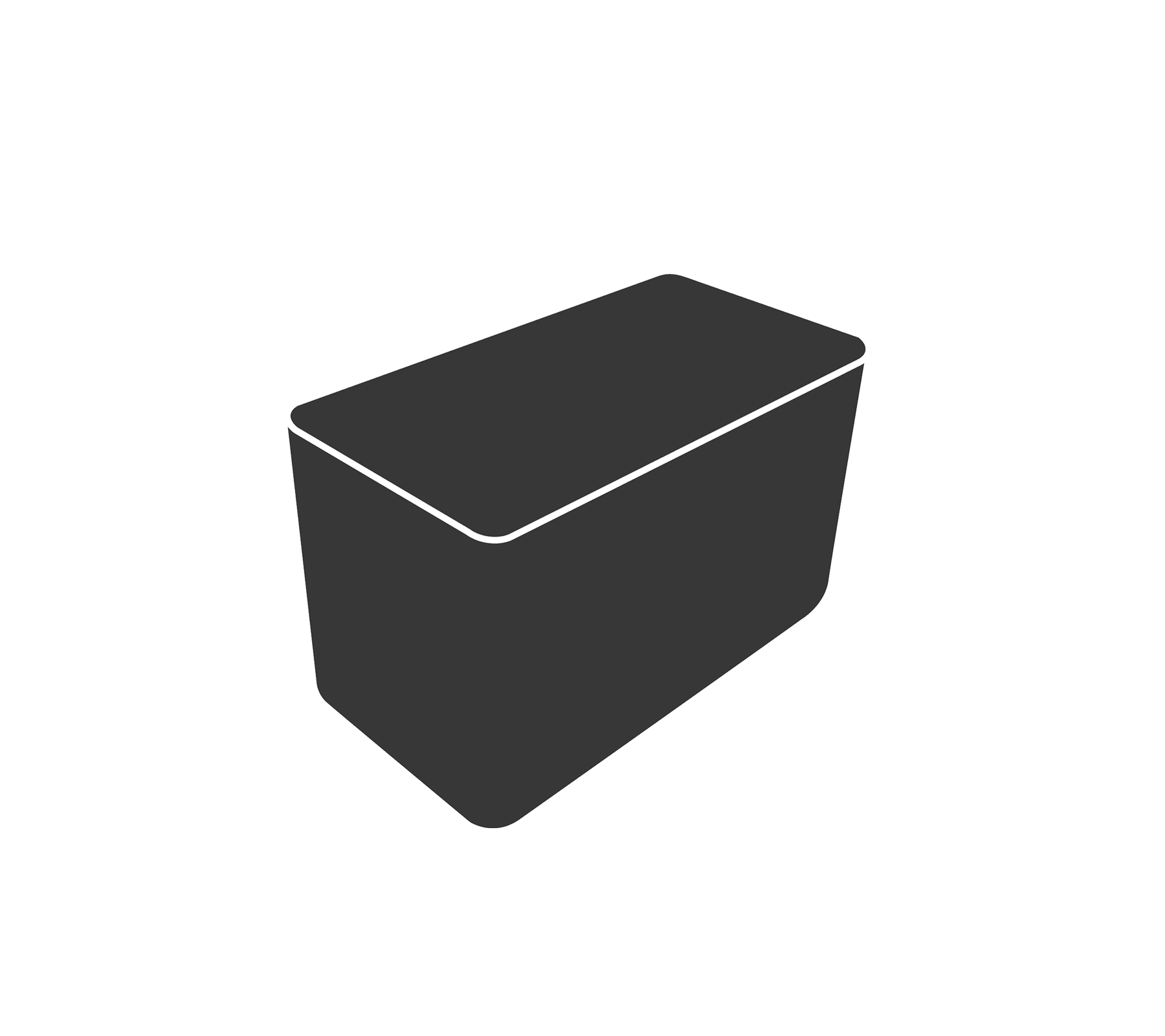 Ein dunkler, rechteckiger Aufbewahrung Container mit einem flachen Deckel, der zum Organisieren und Lagern verschiedener Gegenstände konzipiert ist.