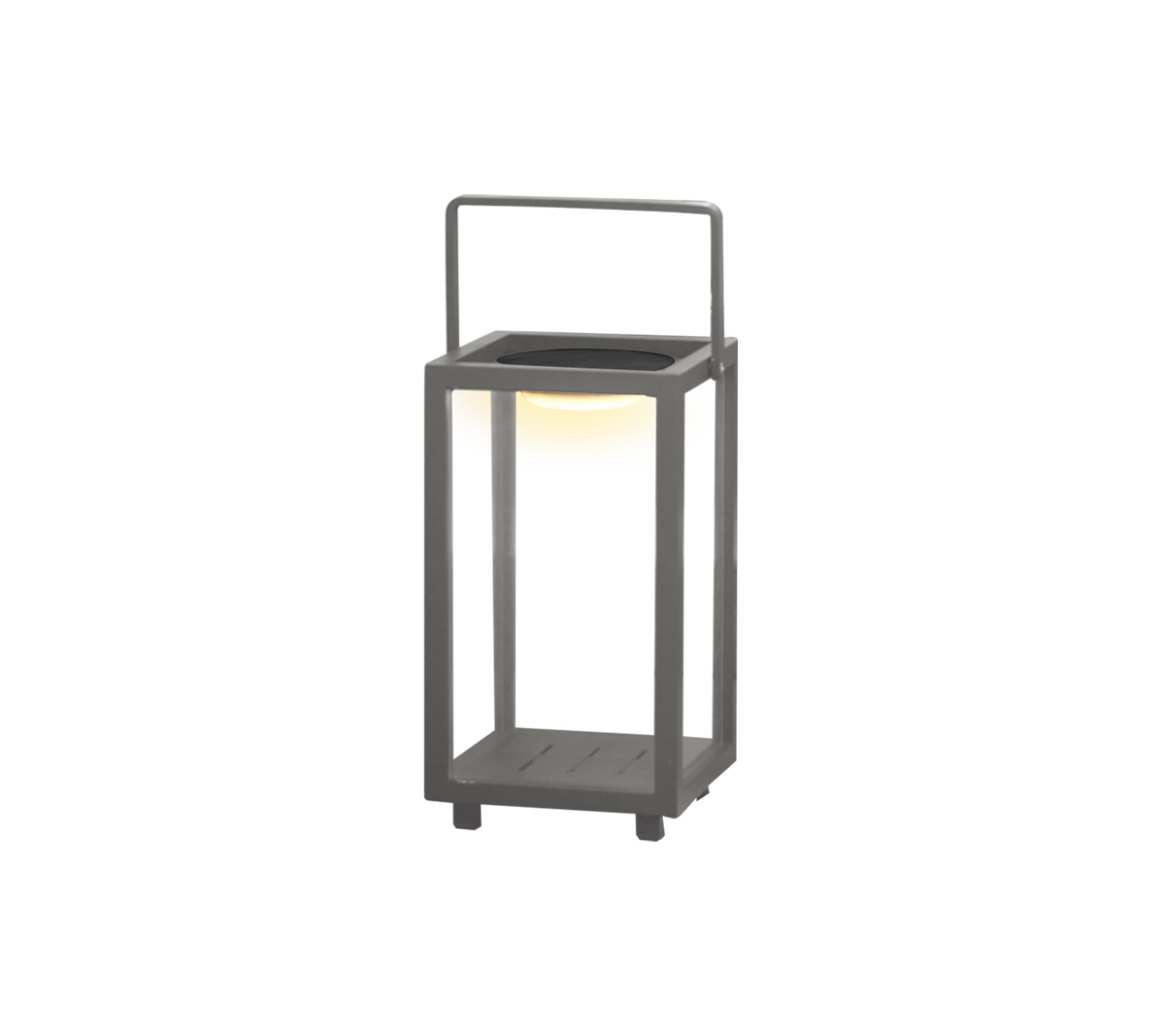 Eine moderne LED-Laterne mit einem schlanken Design und einem Griff, die stilvolle Beleuchtung in jeder Umgebung bietet.