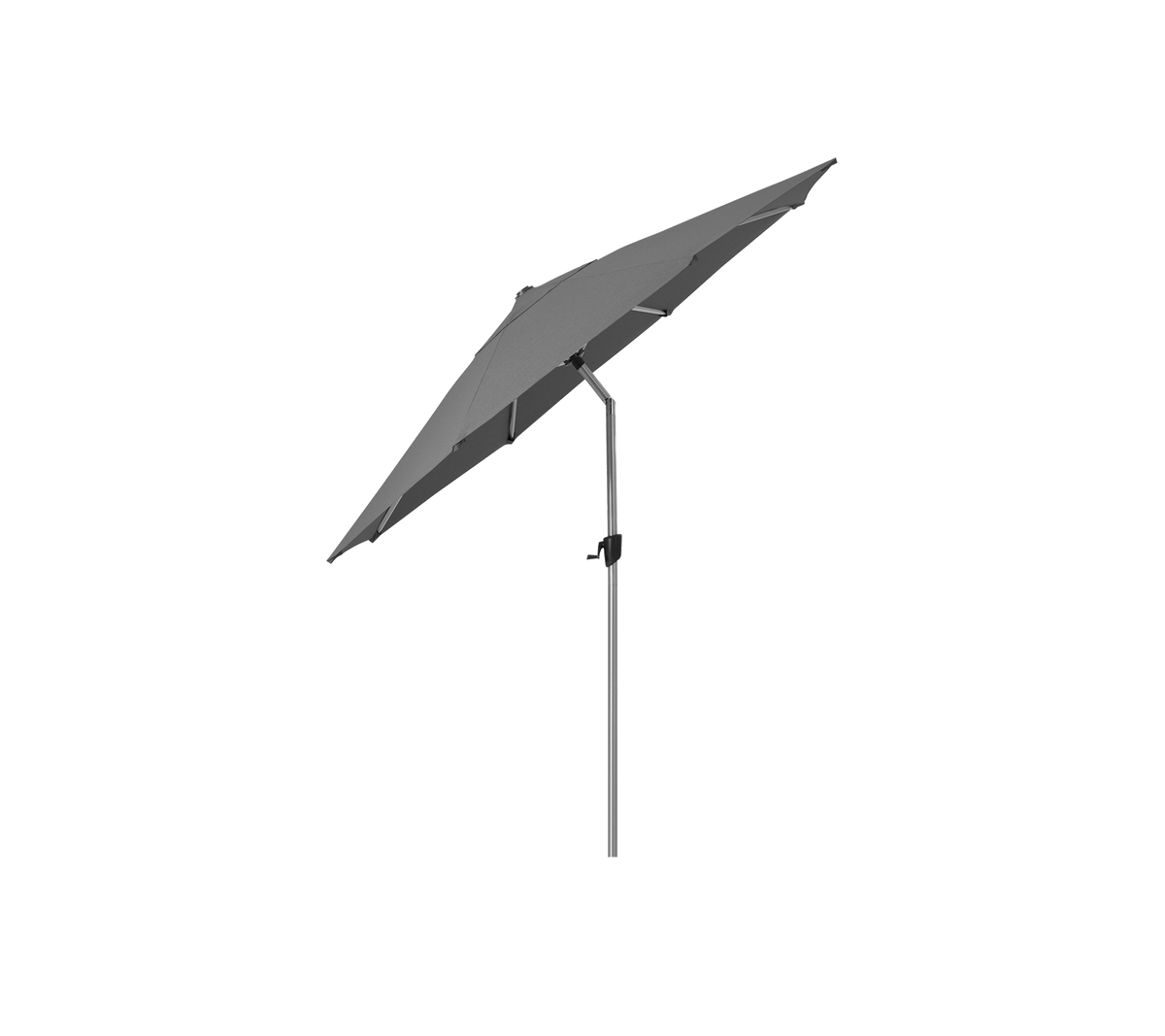 Ein schlanker, moderner Regenschirm mit einem rechteckigen Dach, das von einem schlanken Pole getragen wird, entworfen zum Schatten und Schutz.