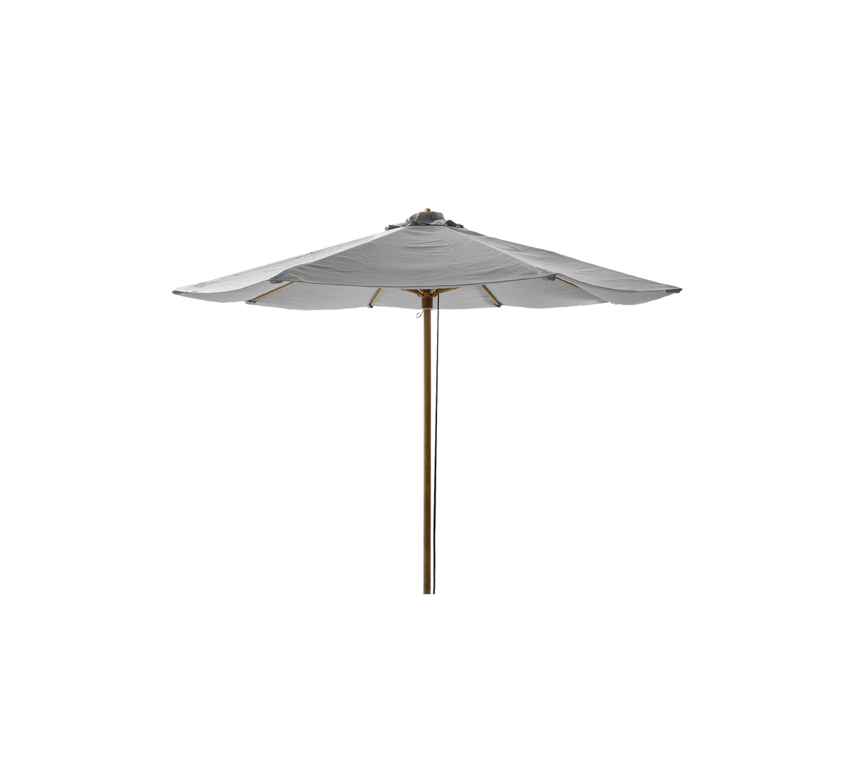 Stilvoller Regenschirm mit einem stabilen Stock und einem breiten Dach, entworfen, um Schatten zu spenden und Außenbereiche aufzuwerten.