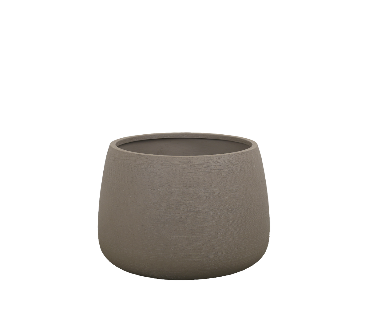 Moderne taupe Pflanzenkübel mit einem schlichten Design.