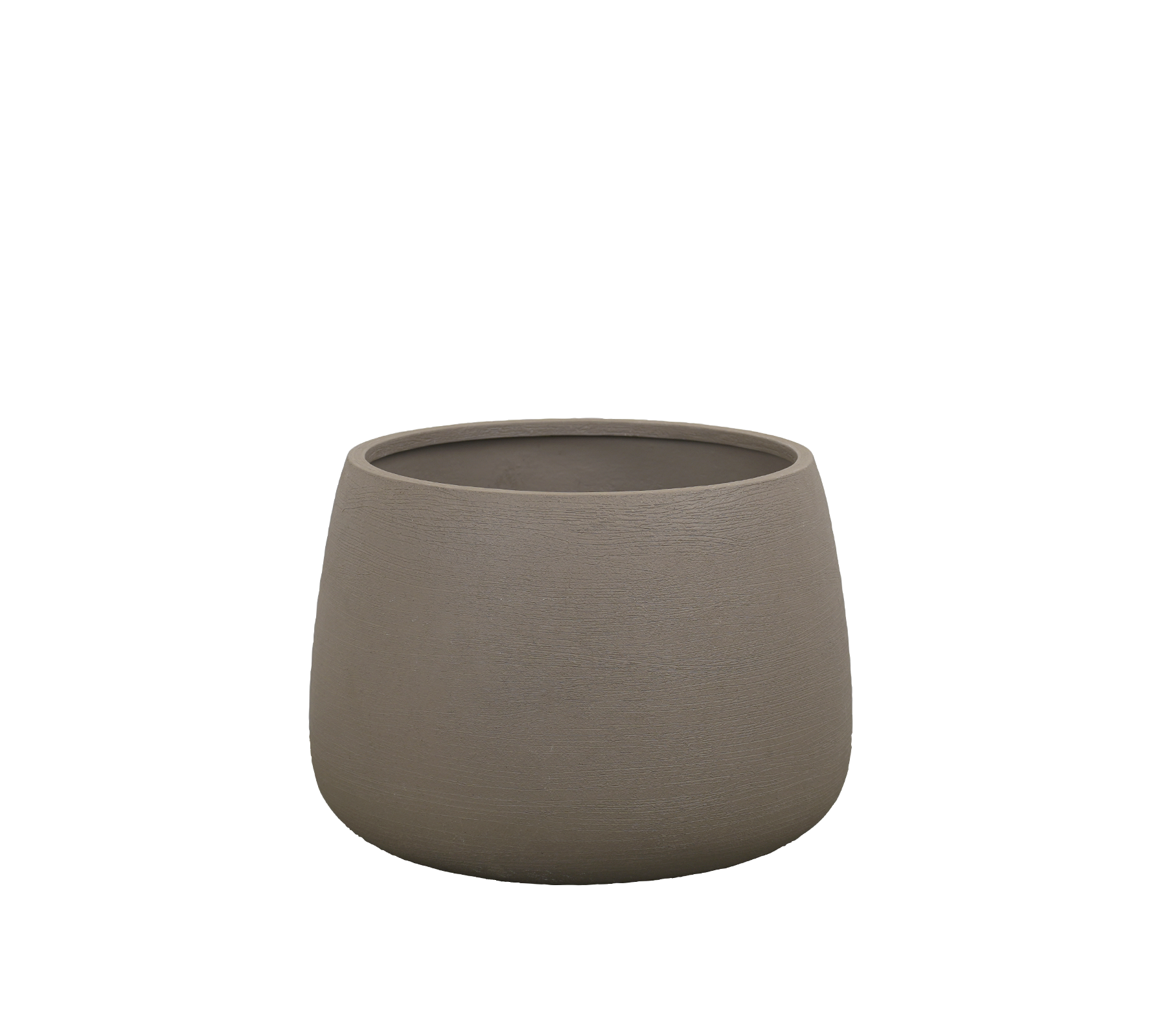 Moderne taupe Pflanzenkübel mit einem schlichten Design.
