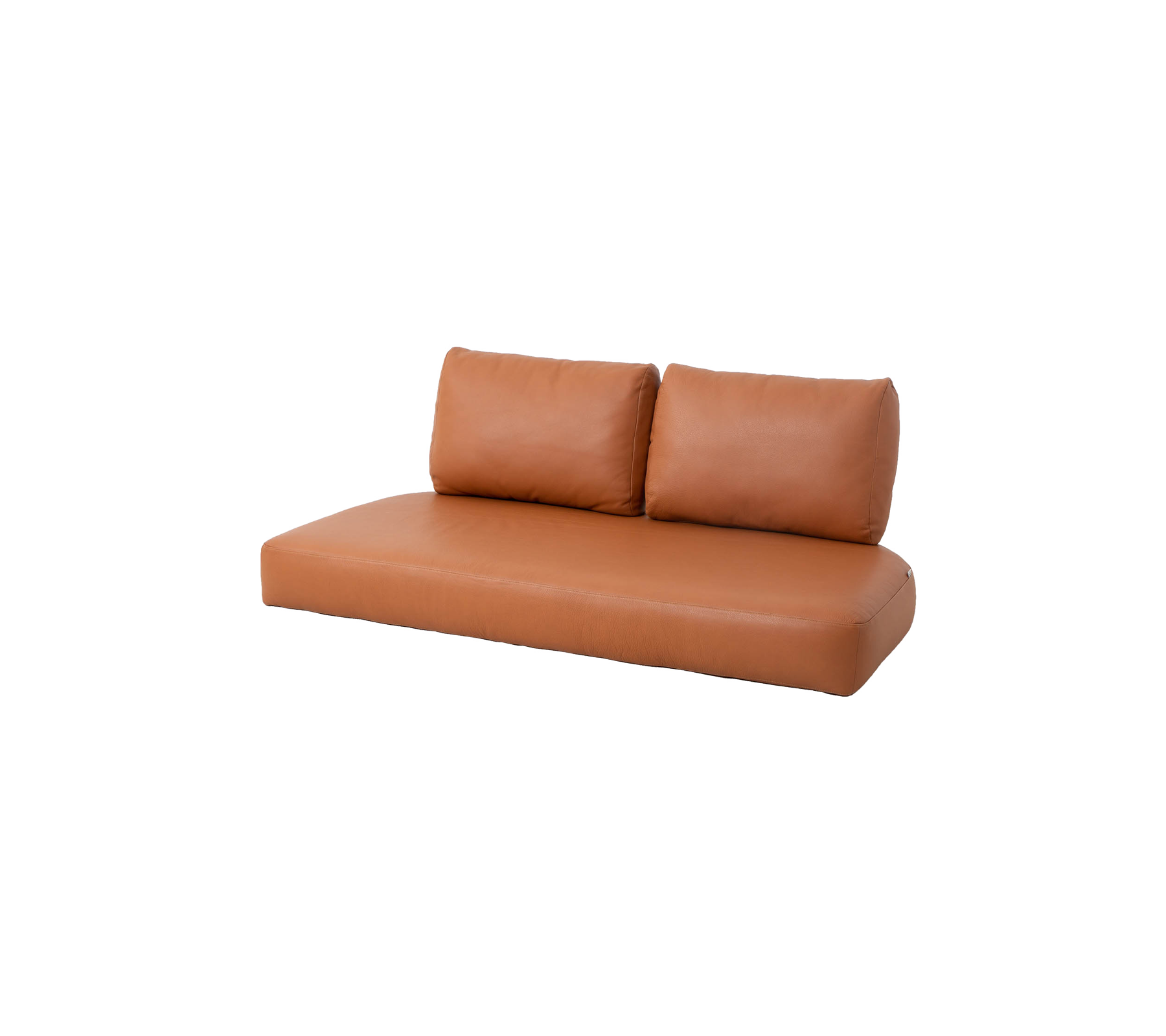 Braunes Sofa mit zwei Rückenkissen, das ein schlankes und modernes Design bietet. Perfekt für stilvolle Sitzgelegenheiten in jedem Raum.