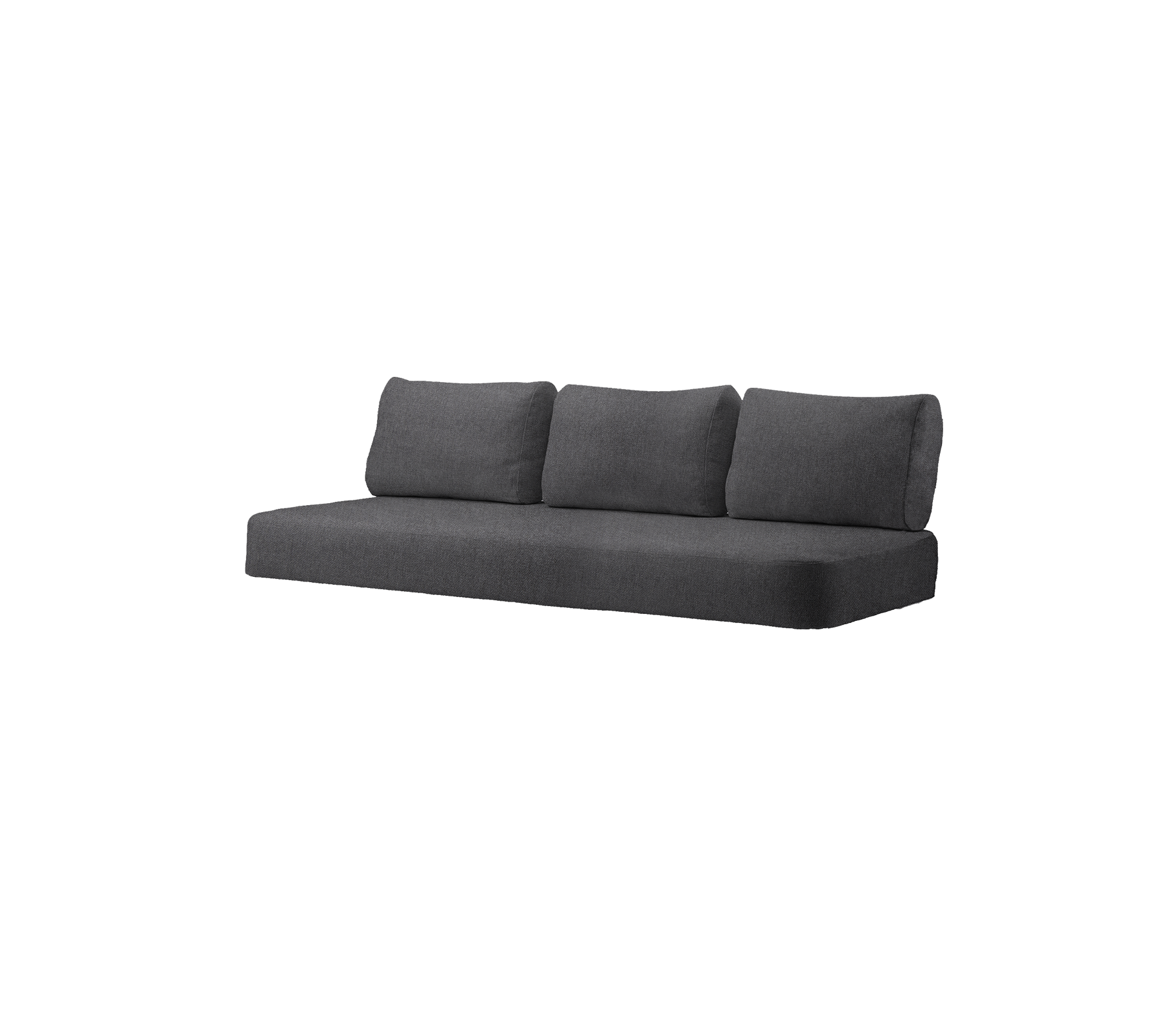 Moderne dunkelgraues Sofa mit drei Kissen, entworfen für zeitgenössische Wohnräume. Komfort und Stil vereint.
