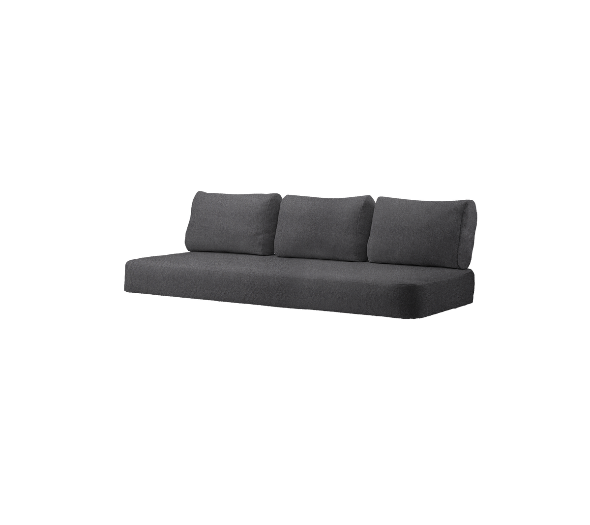 Moderne dunkelgraues Sofa mit drei Kissen, entworfen für zeitgenössische Wohnräume. Komfort und Stil vereint.