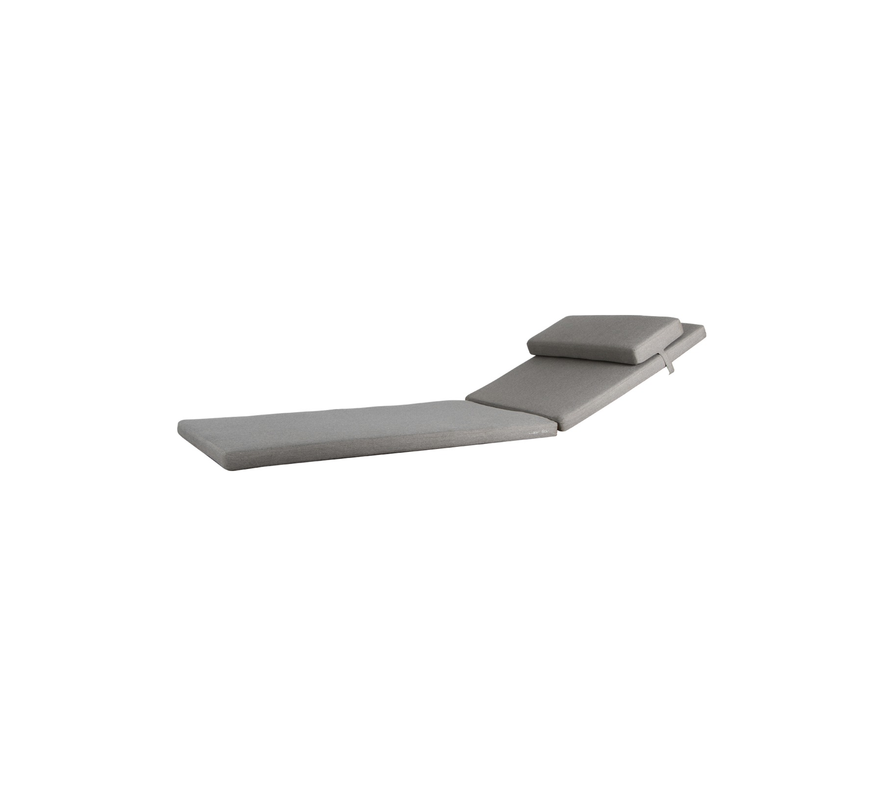 Eine elegante, moderne Liege mit einem minimalistischen Design in einer weichen grauen Polsterung, ausgestattet mit einer verstellbaren Rückenlehne für Komfort.