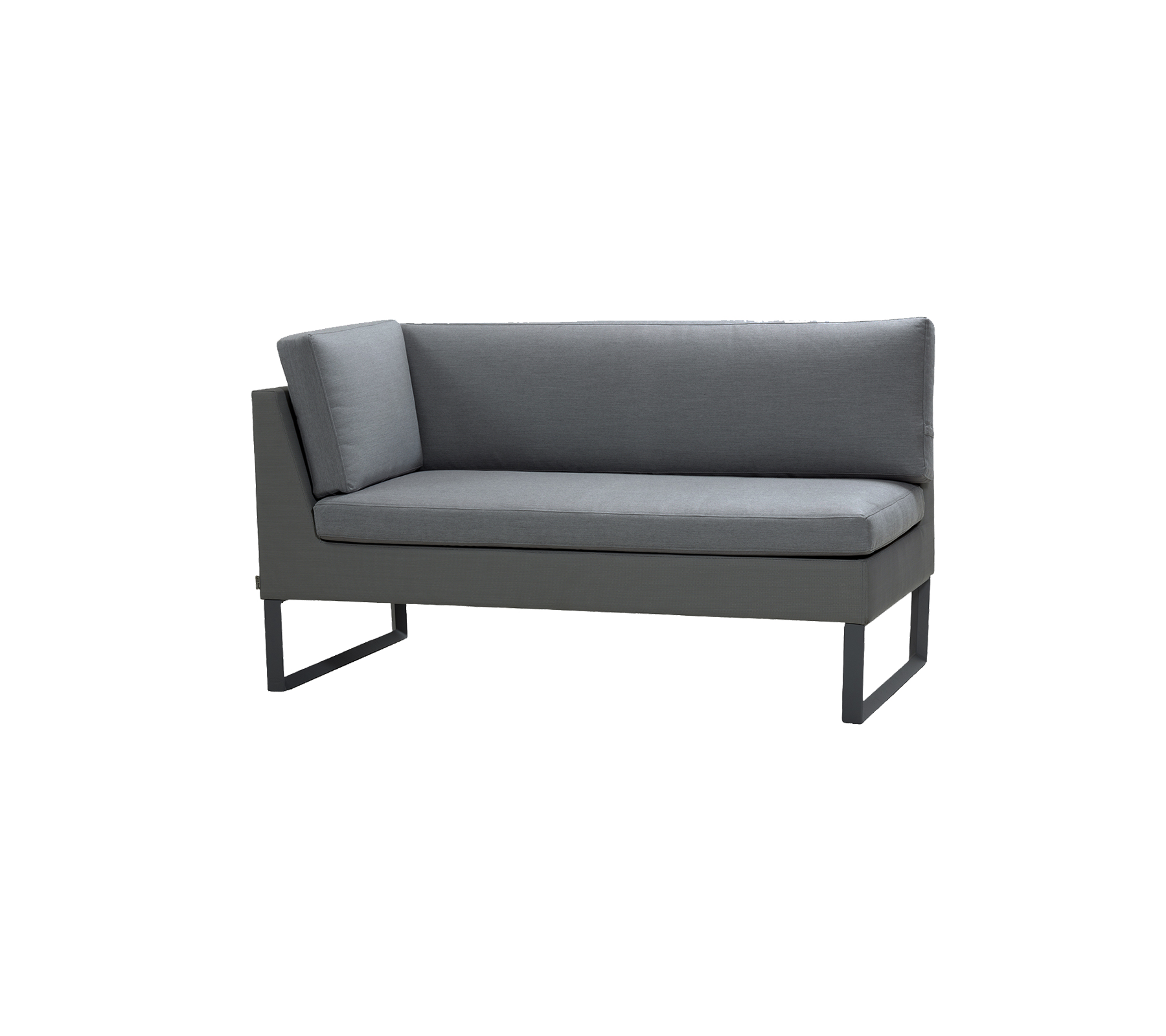 Grau zwei-Sitzer Sofa mit einfachen Linien und modernem Design, ausgestattet mit gepolsterten Sitzen und einem schlanken Metallrahmen.