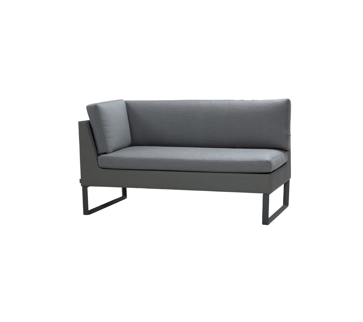 Grau zwei-Sitzer Sofa mit einfachen Linien und modernem Design, ausgestattet mit gepolsterten Sitzen und einem schlanken Metallrahmen.