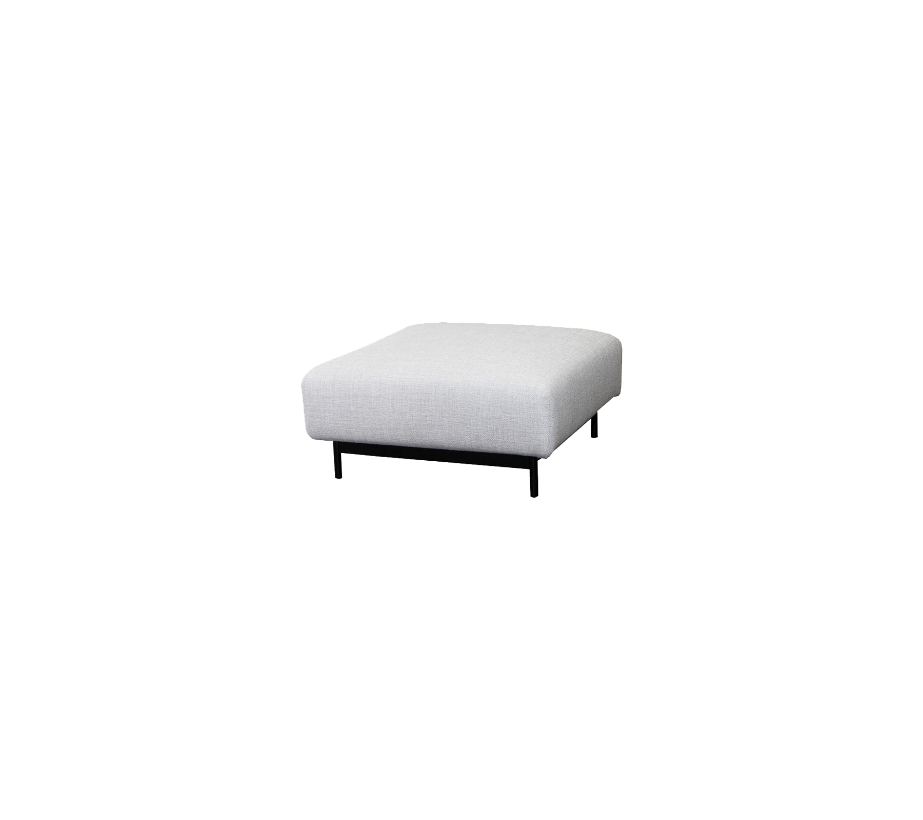 Quadratischer Ottoman mit einer hellgrauen Stoffoberfläche und schlanken schwarzen Beinen, perfekt für vielseitige Sitzmöglichkeiten oder Fußstützen.