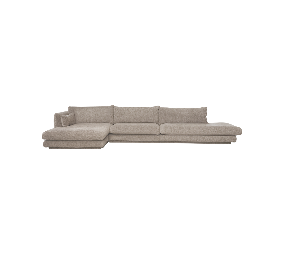 Hellbraunes modernes Sofa mit einem schlanken Design in einer Lounge-Umgebung.