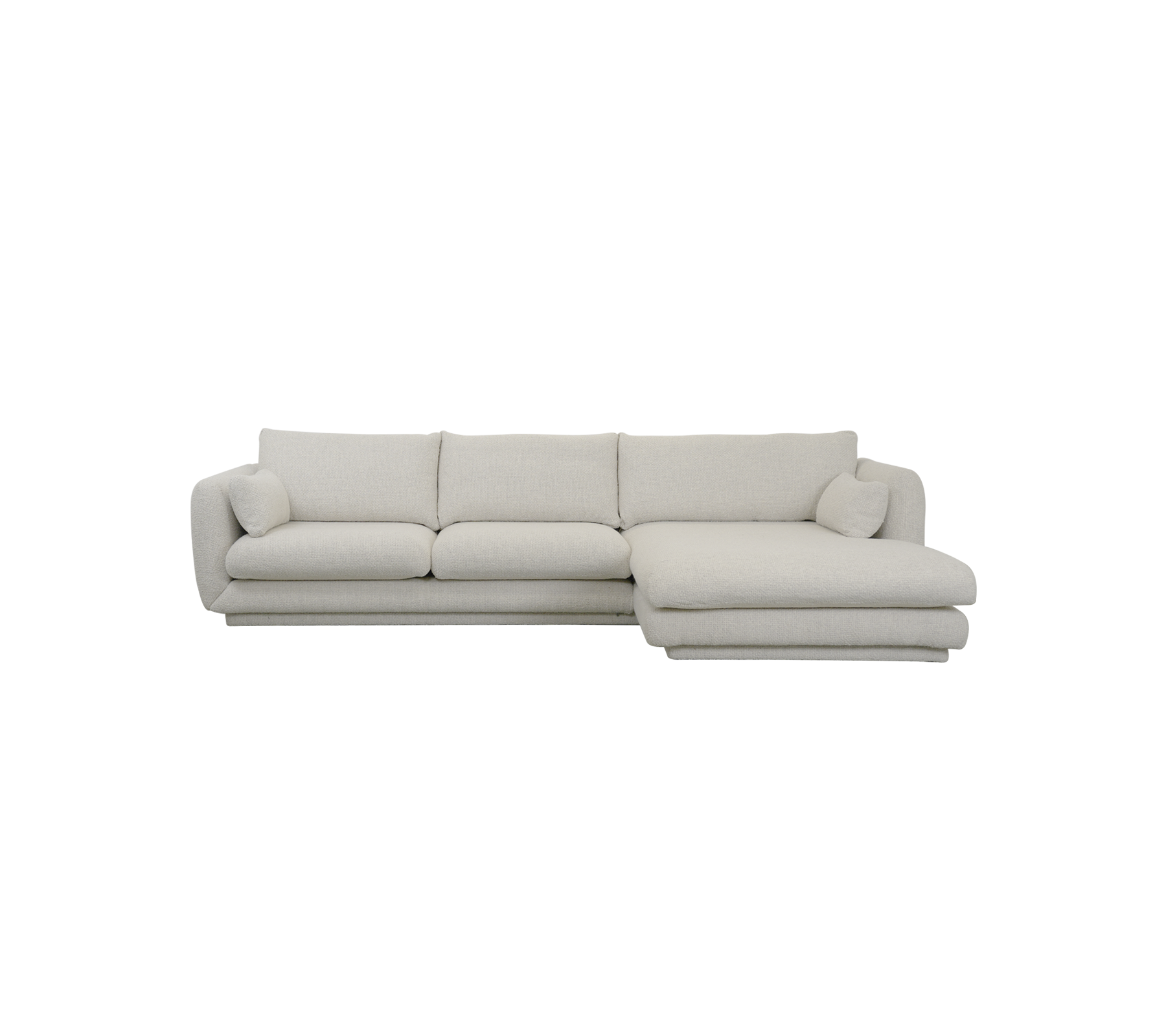 Moderne sandfarbene Sofa mit klaren Linien und weichen Kissen.