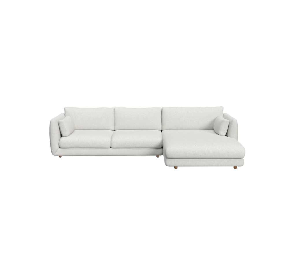 Hellgraues modernes Sectional-Sofa mit schlichtem Design.