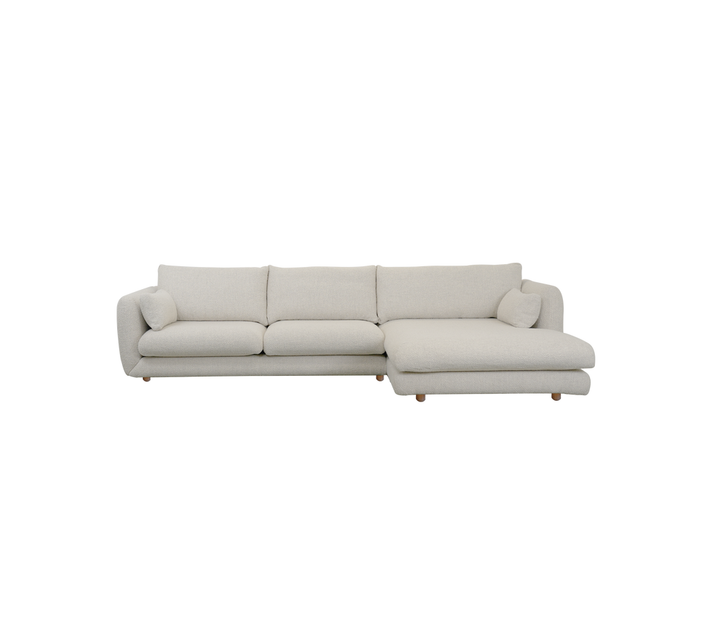 Moderne Sandsofa mit klaren Linien und einem minimalistischen Design.