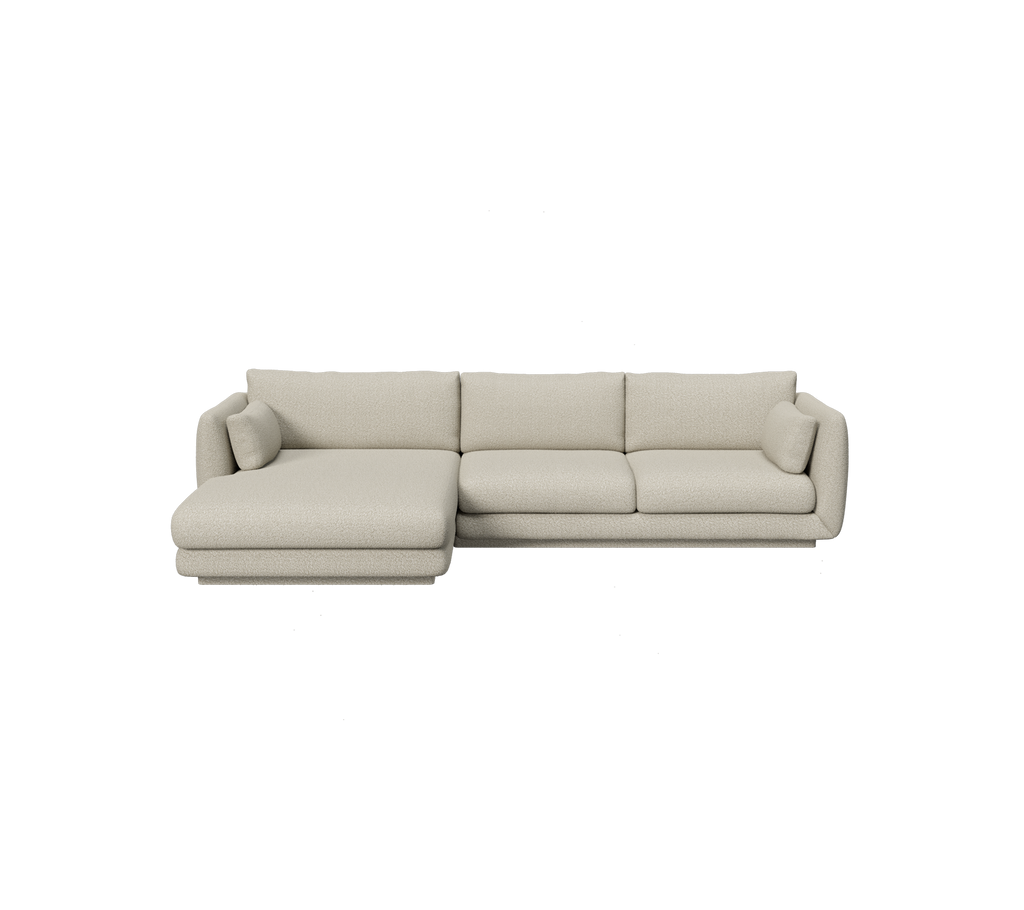 Hellbraunes modernes Sofa mit Chaiselong-Design.
