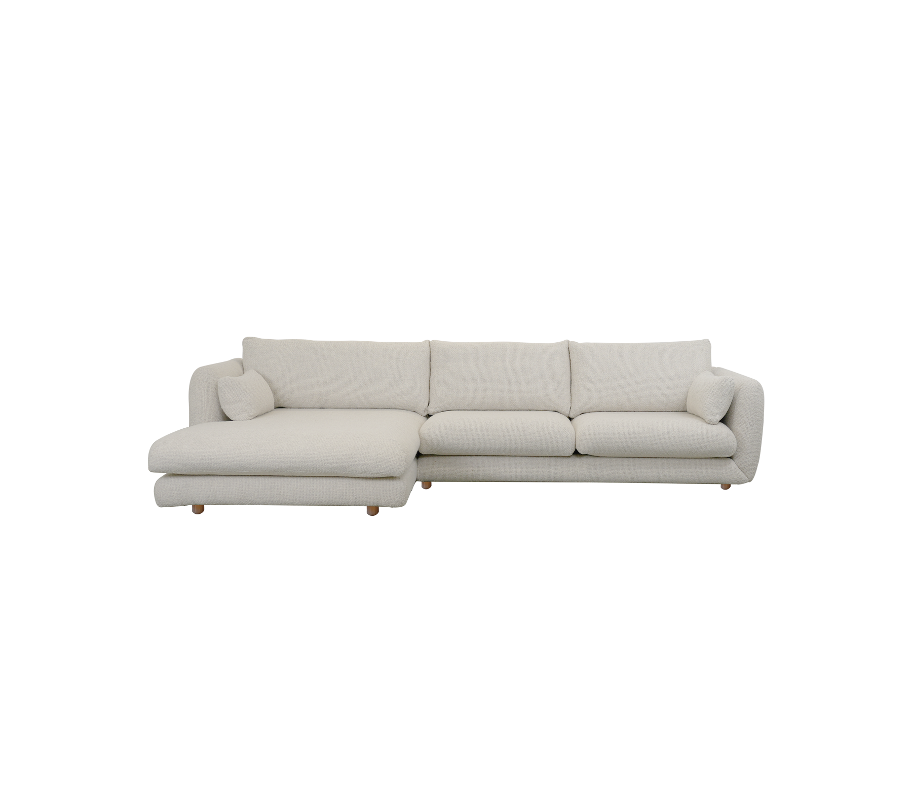 Moderne sandfarbene Sofa mit Chaiselong-Design.