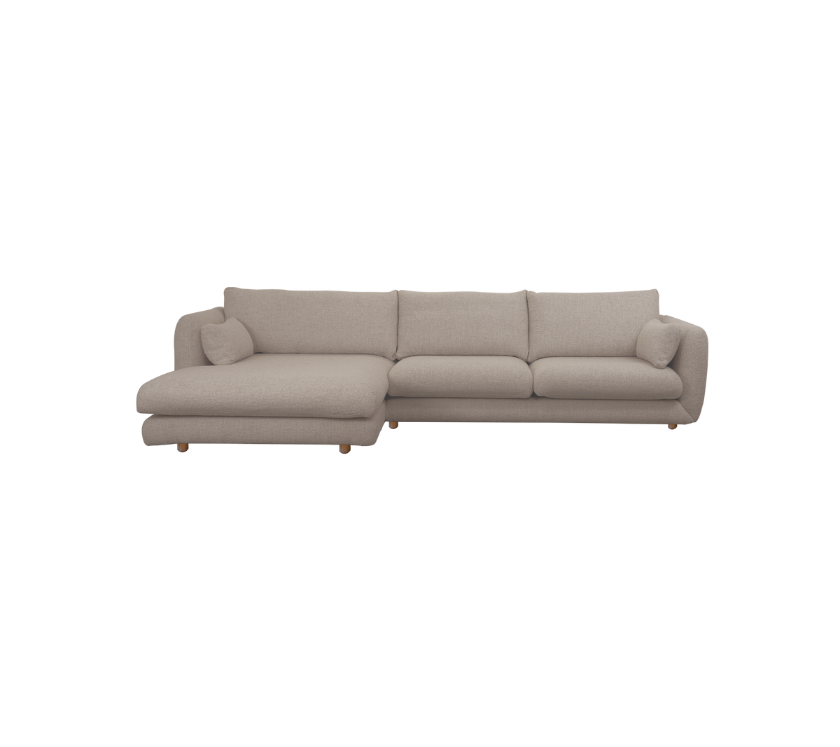 Hellbraune moderne Eckcouch mit weichen Kissen.