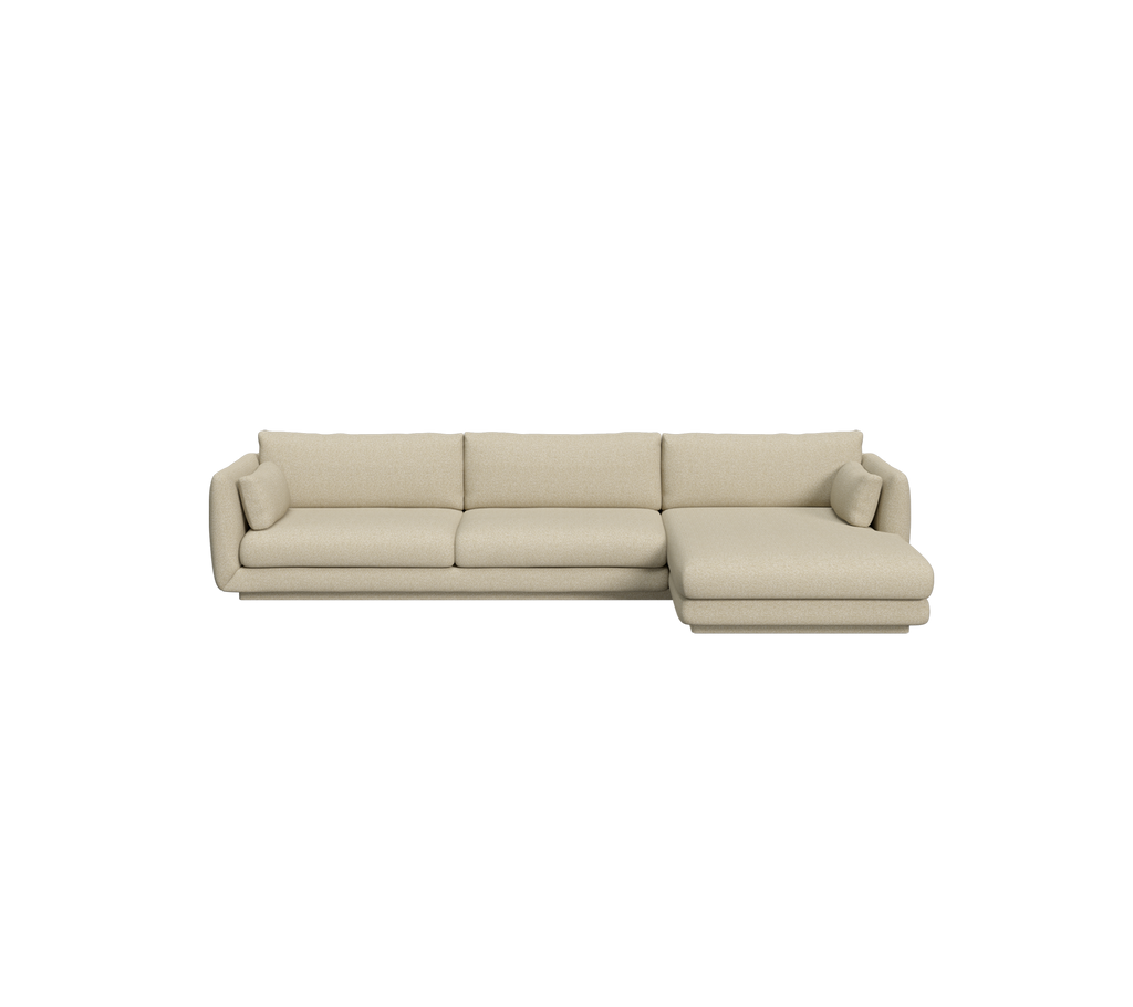 Hellbraunes modernes Sofa mit einem modularen Design.