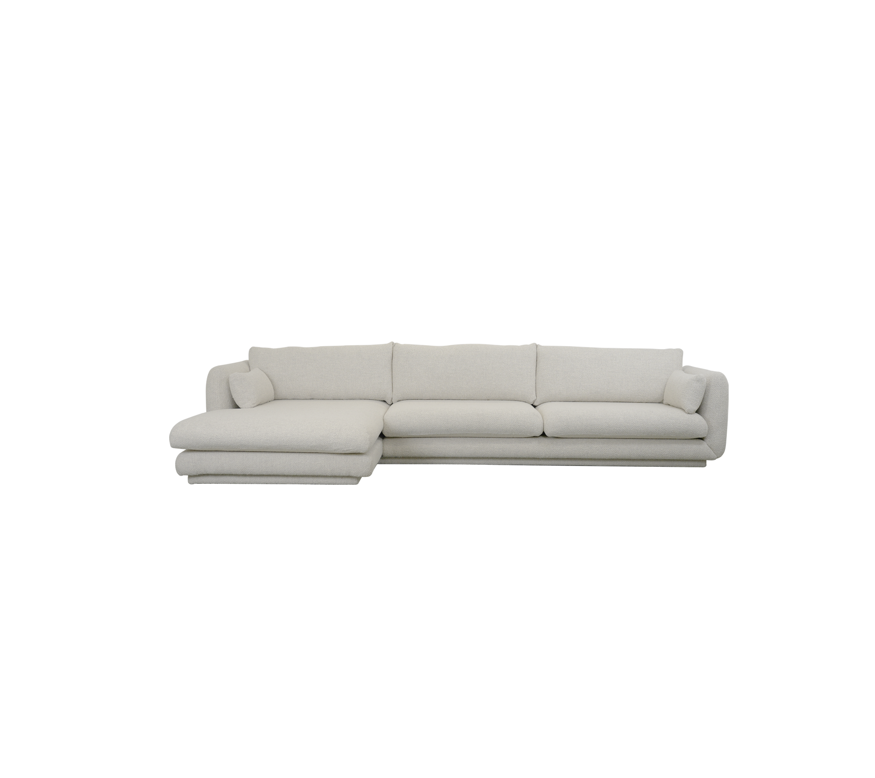 Moderner Sandsofa mit modularem Design und plüschigen Kissen.