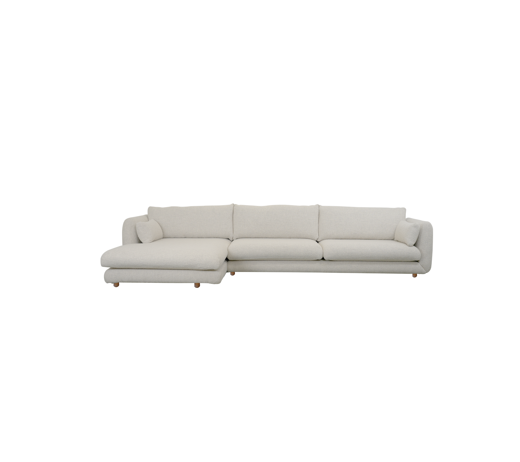 Moderne sandfarbene Sofa mit klaren Linien im minimalistischen Stil.