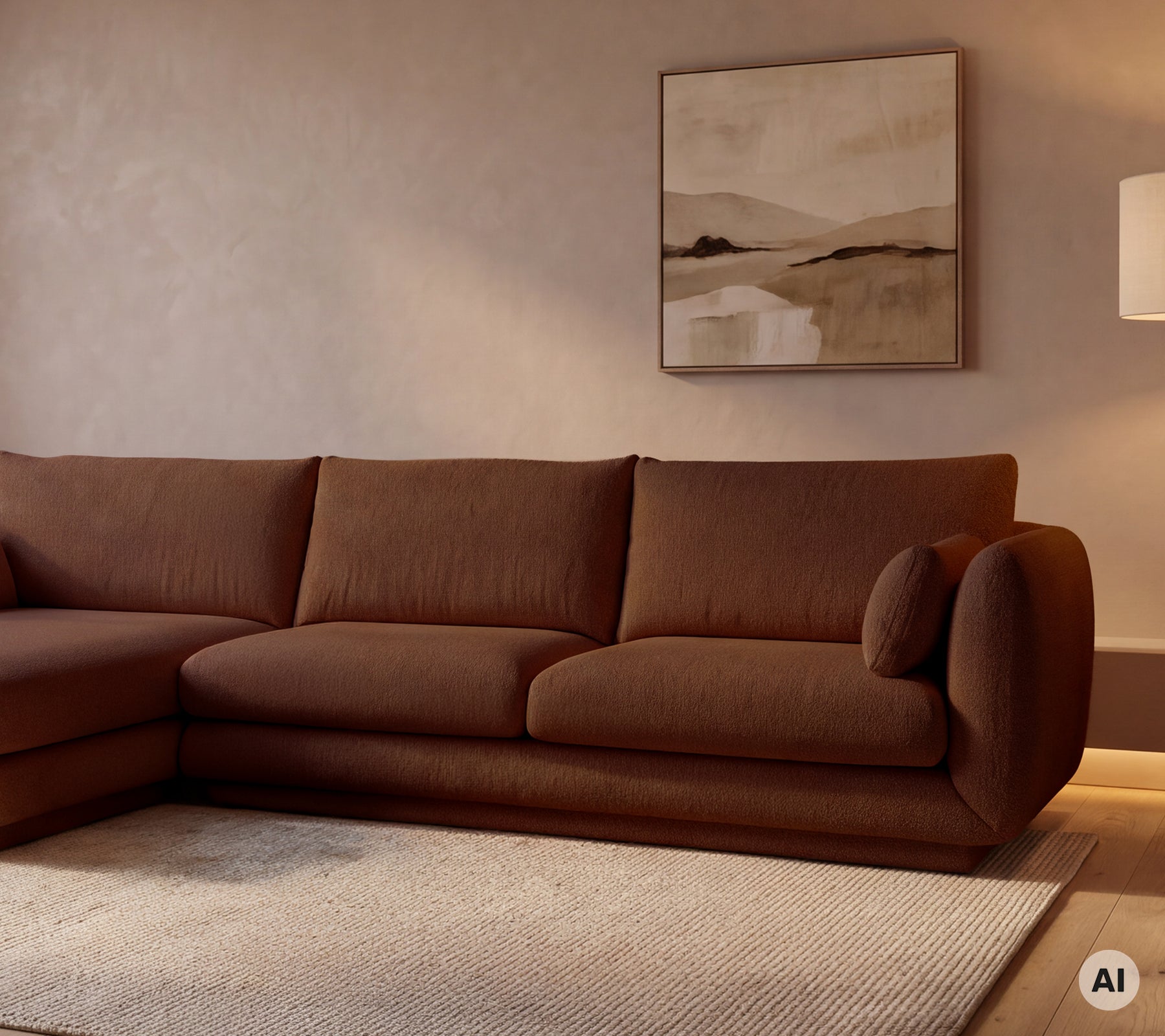 Moderne braunes Sofa in einem stilvollen Lounge-Ambiente.