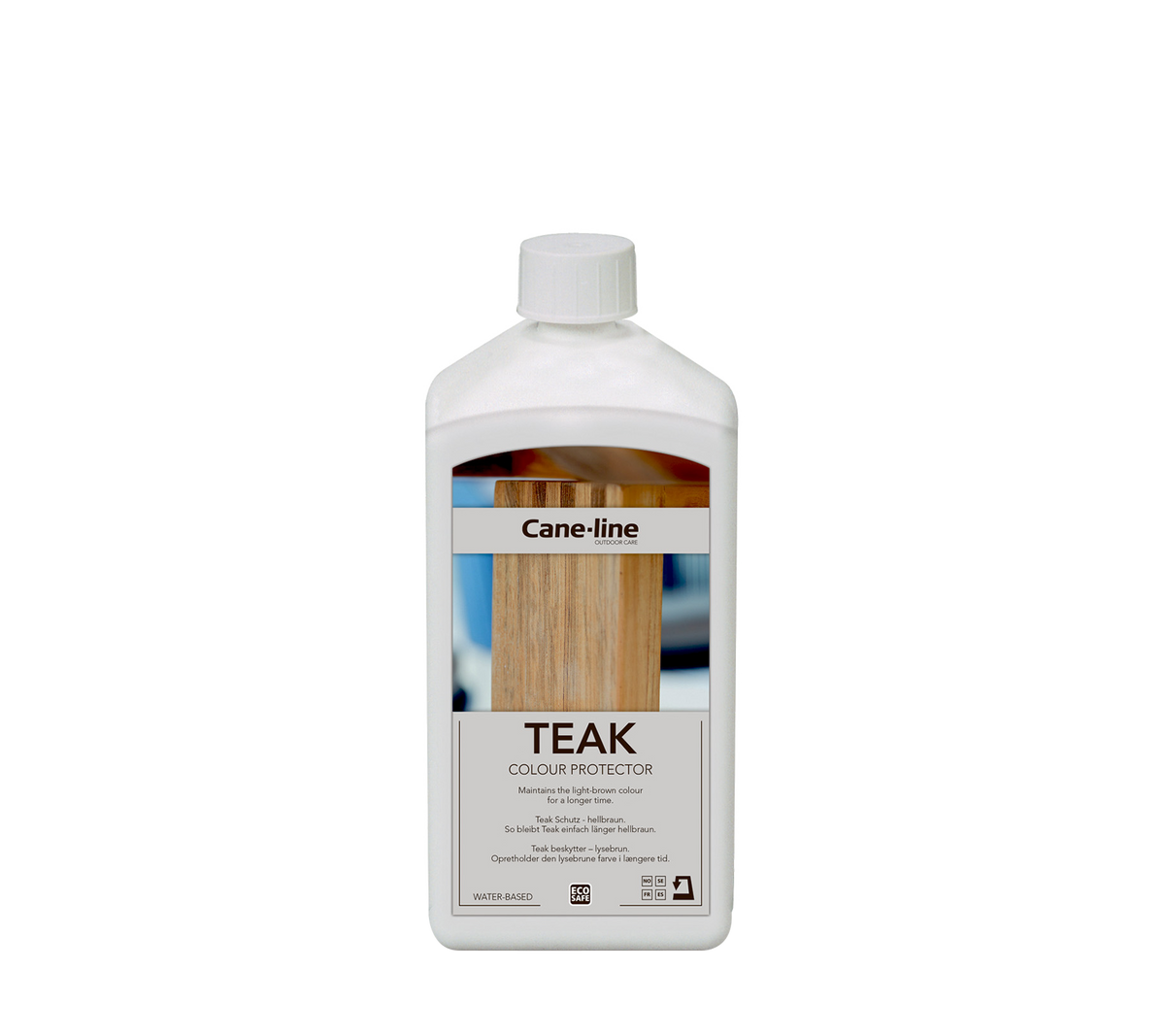 Behälter für Teakholzschutz von Cane-line, entwickelt, um das Aussehen von Teakholzoberflächen zu erhalten und zu verbessern.