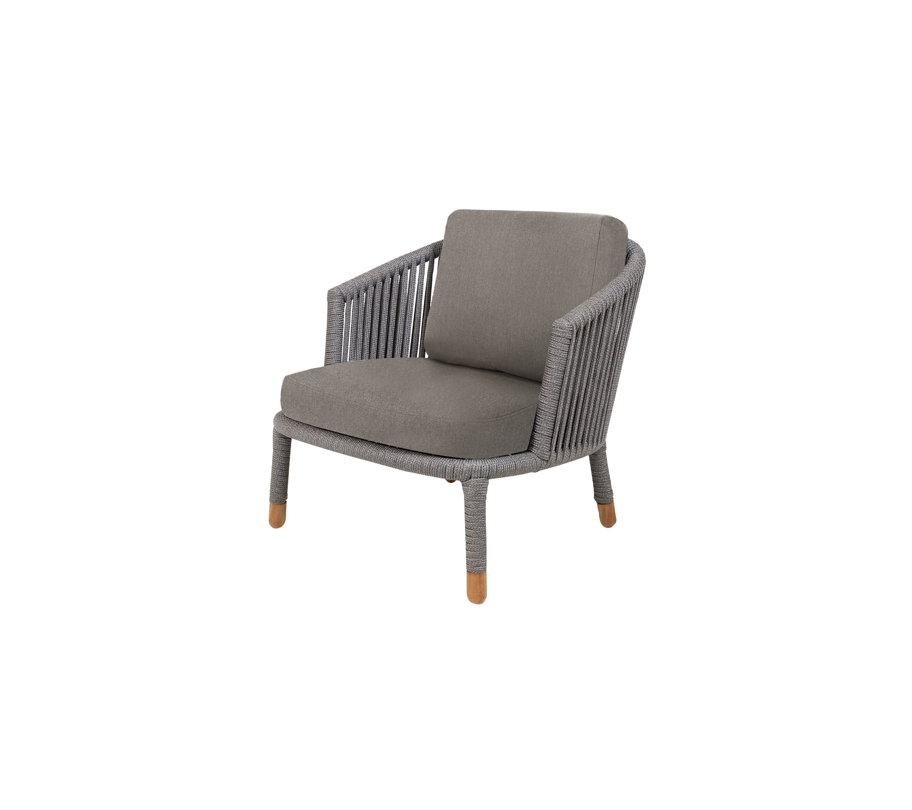 Stilvoller Stuhl mit einem grauen Kissen und gewebtem Design, ausgestattet mit Holzbeinen für einen modernen Look und angenehmem Sitzkomfort.