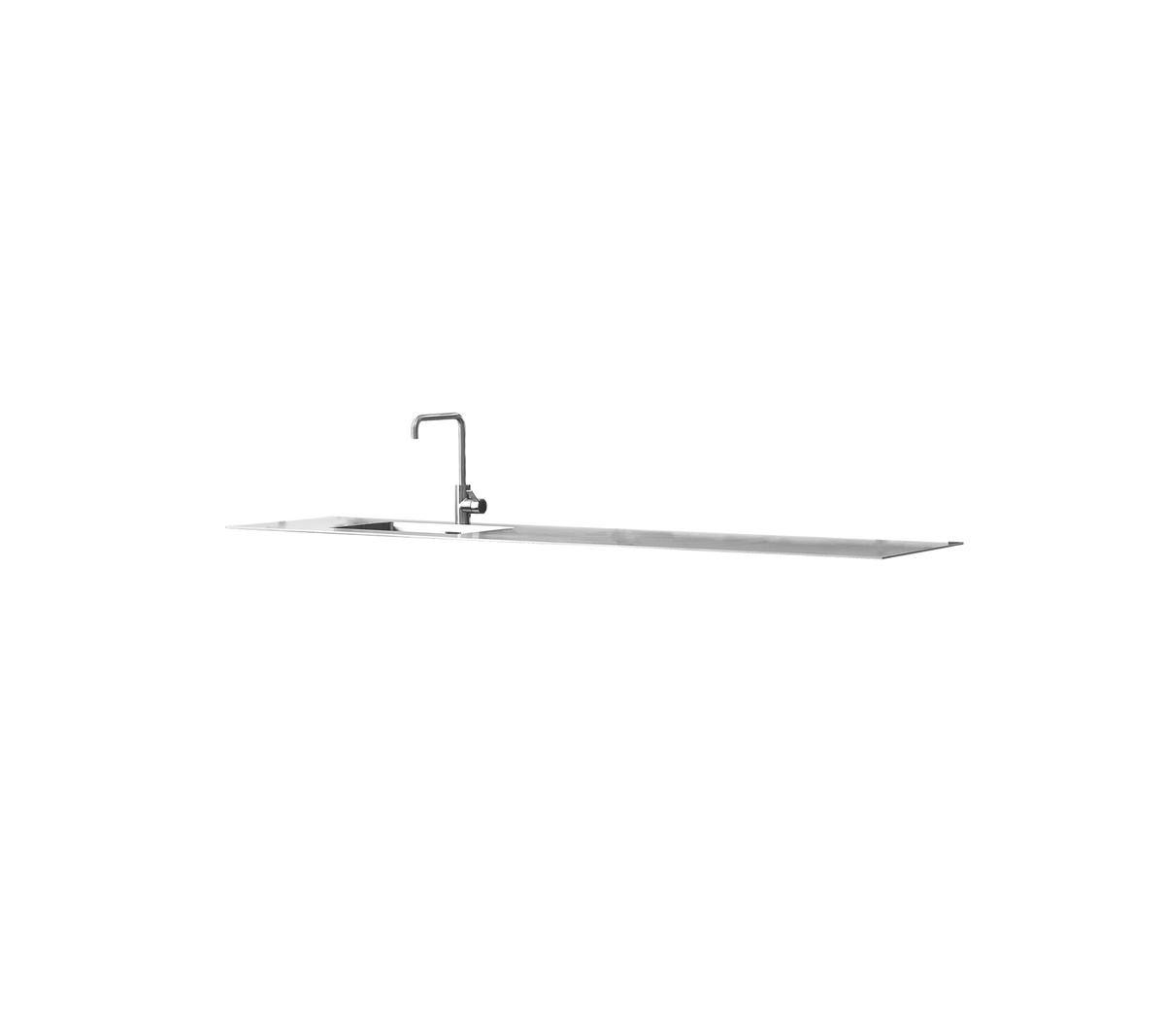 Eleganter Wasserhahn aus Silber mit einem langen Auslauf und modernem Design, geeignet für verschiedene Waschbeckenanwendungen.