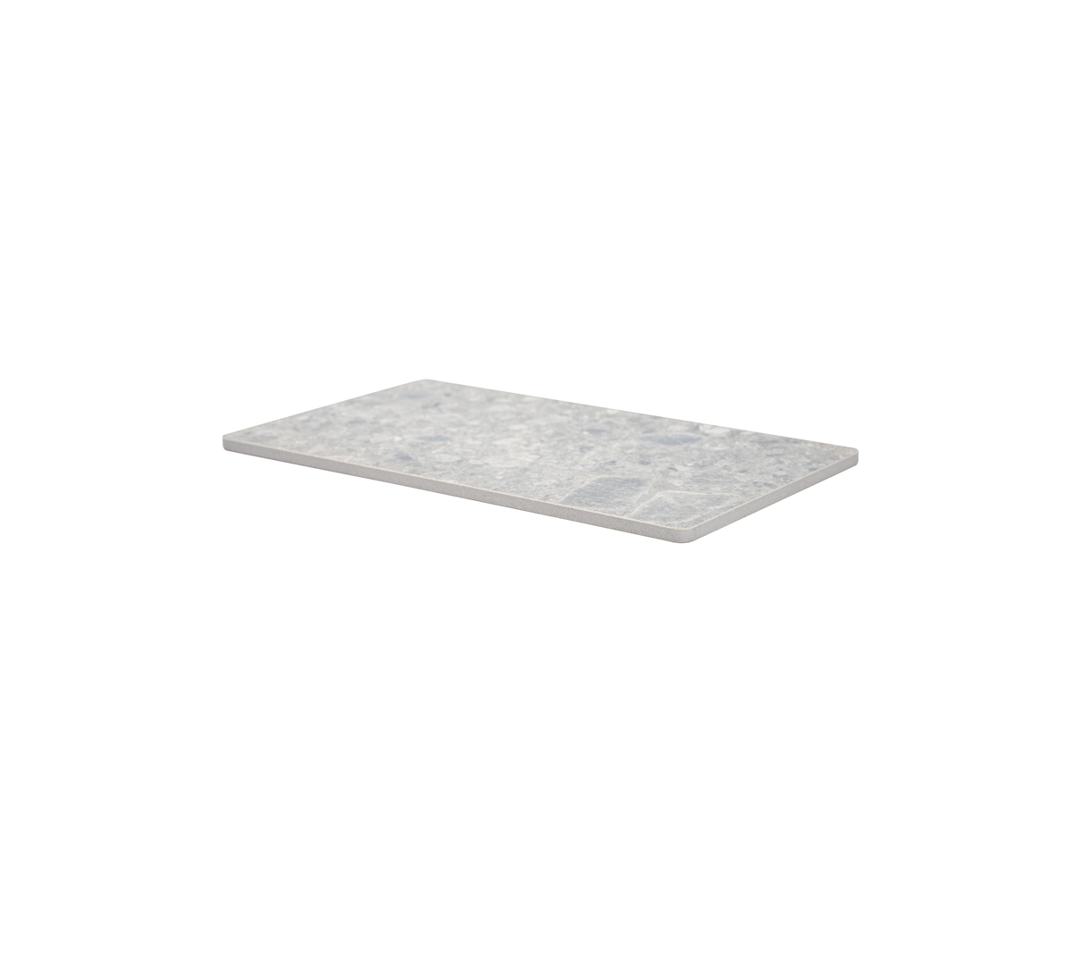Eine schlanke, rechteckige Arbeitsplatte mit einer glatten, strukturierten Oberfläche in hellgrauen Tönen, ideal für die Küche oder das Badezimmer.